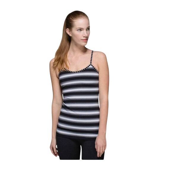 Lululemon Top Women’s Size 6 Black White Stripe Yoga Razor Back Bra Activewear - Picture 1 of 8